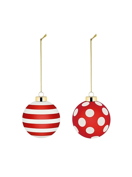 ALESSI Новогоднее Рождественское украшение шар DELIGHT. Дизайнерская елочная игрушка, набор 2 шт., стекло, 6 см, ручная роспись, NZ04SET2