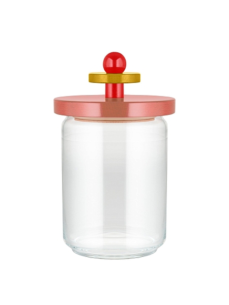 ALESSI, Емкость для хранения, 1000мл стеклянная банка с крышкой из дерева, премиум качество, ES16/100 2, розовый-красный-желтый