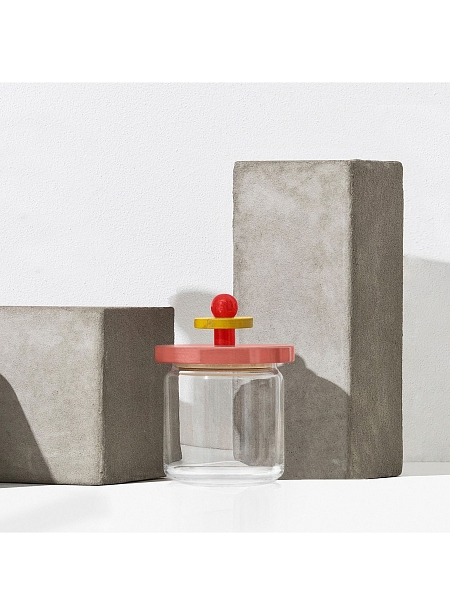 ALESSI, Емкость для хранения, 1000мл стеклянная банка с крышкой из дерева, премиум качество, ES16/100 2, розовый-красный-желтый