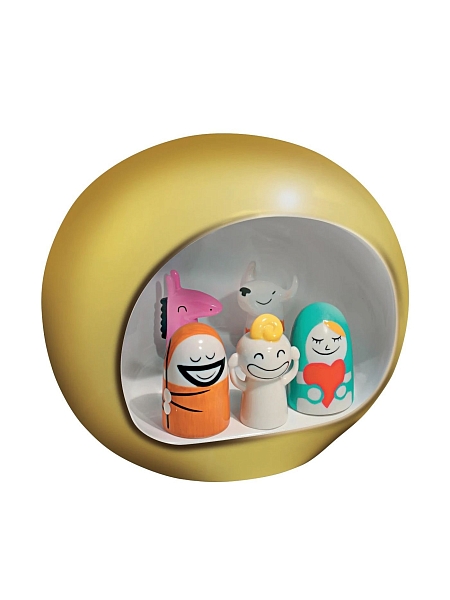 ALESSI Новогоднее Рождественское украшение PRESEPE. Набор фарфоровых фигурок Рождественский вертеп 5+1 шт., ручная роспись, AMGI10 GD