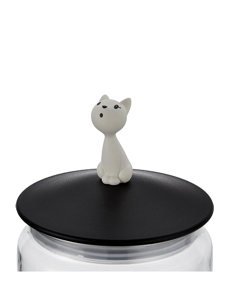 ALESSI Контейнер для корма кошки MIJAR, дизайнерский 1.5л, стеклянная емкость с крышкой из термопласта с фигуркой кошки AMMI22 B, черный