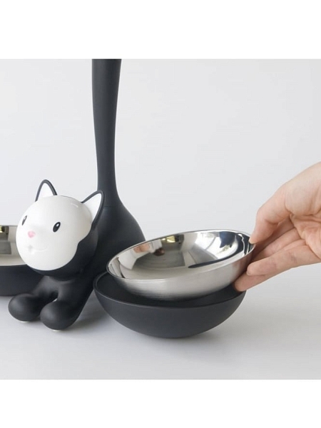 ALESSI Миска для кошки с двумя отделениями TIGRITO, нержавеющая сталь, термопластик, арт. AMMI09 B, черная