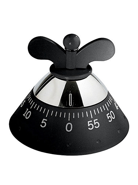 ALESSI Кухонный таймер, механический дизайнерский, нержавеющая сталь и термопласт, A09 B, черный