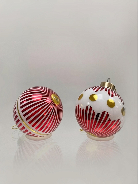 ALESSI Новогоднее Рождественское украшение шар DELIGHT. Дизайнерская елочная игрушка, набор 2 шт., стекло, 6 см, ручная роспись, NZ04SET1