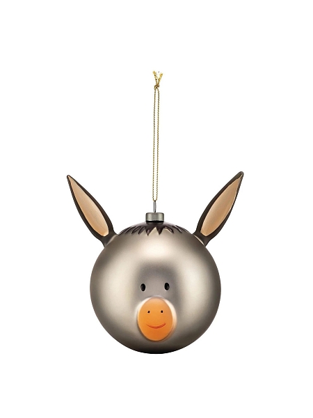 ALESSI Новогоднее Рождественское украшение шар CHRISTMAS BAUBLE 05 ASINELLO, форма Осленок, дизайнерская елочная игрушка, стекло, 9см, ручная роспись, AMJ13 5