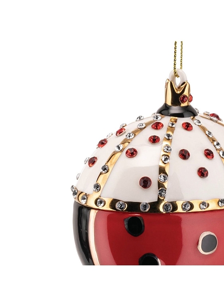 ALESSI Новогоднее Рождественское украшение шар FABERJOR Re Coccinello, форма Королевская божья коровка, дизайнерская елочная игрушка из фарфора, 8см, ручная роспись, премиум качество, MJ16 8