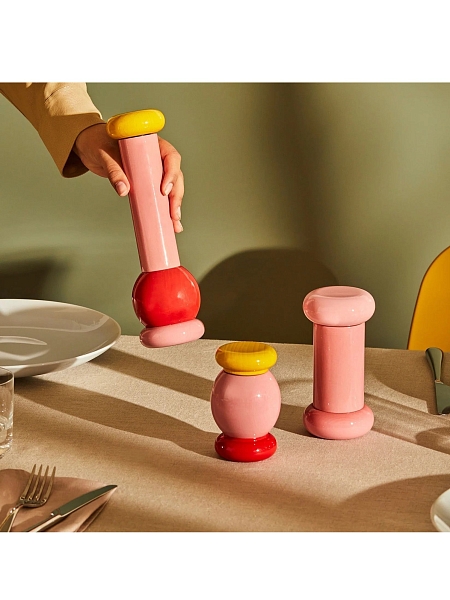 ALESSI Мельница для перца ALESSI, механическая 23 см, деревянная, премиум качество, MP0210 2, розовый-красный-желтый