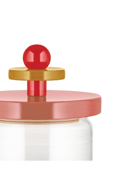 ALESSI, Емкость для хранения, 1000мл стеклянная банка с крышкой из дерева, премиум качество, ES16/100 2, розовый-красный-желтый