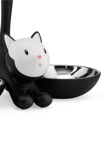 ALESSI Миска для кошки с двумя отделениями TIGRITO, нержавеющая сталь, термопластик, арт. AMMI09 B, черная