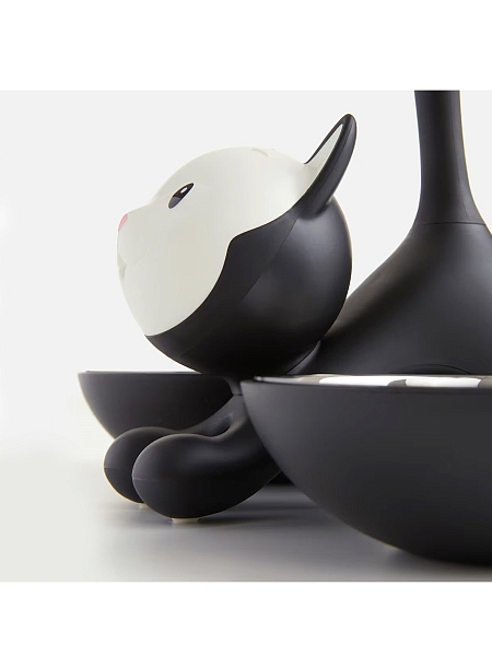 ALESSI Миска для кошки с двумя отделениями TIGRITO, нержавеющая сталь, термопластик, арт. AMMI09 B, черная