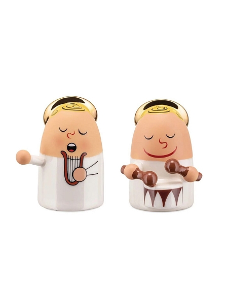 ALESSI Новогоднее Рождественское украшение ANGELS BAND, набор фарфоровых фигурок Ангелы-музыканты 2 шт., ручная роспись, AMGI26SET3