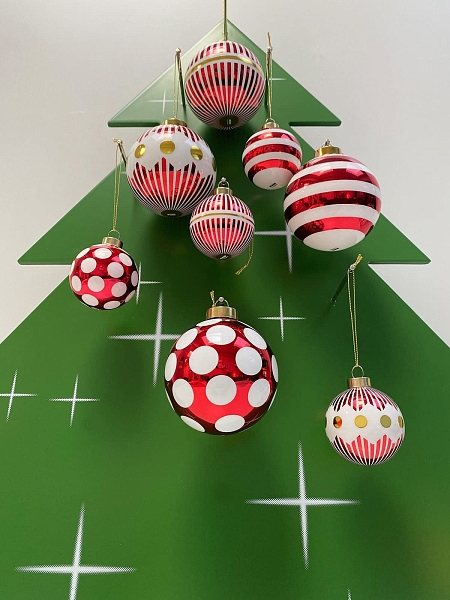 ALESSI Новогоднее Рождественское украшение шар DELIGHT. Дизайнерская елочная игрушка, стекло, 9 см, ручная роспись, NZ04 4