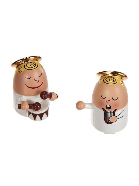 ALESSI Новогоднее Рождественское украшение ANGELS BAND, набор фарфоровых фигурок Ангелы-музыканты 2 шт., ручная роспись, AMGI26SET3