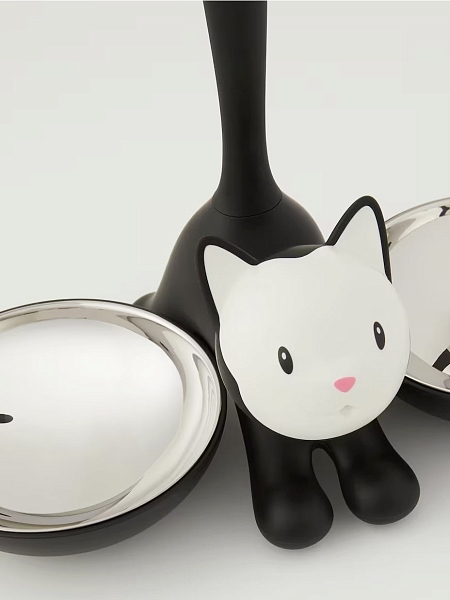 ALESSI Миска для кошки с двумя отделениями TIGRITO, нержавеющая сталь, термопластик, арт. AMMI09 B, черная