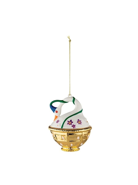 ALESSI Новогоднее Рождественское украшение ALESSI FABERJOR Cigno di Primavera, форма Весенний Лебедь, дизайнерская елочная игрушка из фарфора, 10см, ручная роспись, премиум качество, MJ16 10