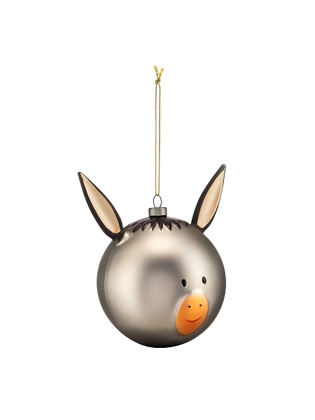ALESSI Новогоднее Рождественское украшение шар CHRISTMAS BAUBLE 05 ASINELLO, форма Осленок, дизайнерская елочная игрушка, стекло, 9см, ручная роспись, AMJ13 5