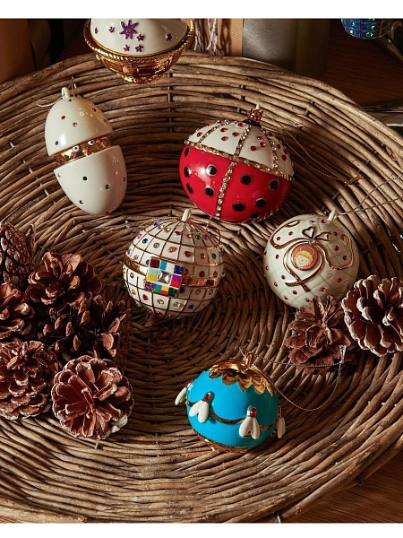 ALESSI Новогоднее Рождественское украшение шар FABERJOR Re Coccinello, форма Королевская божья коровка, дизайнерская елочная игрушка из фарфора, 8см, ручная роспись, премиум качество, MJ16 8