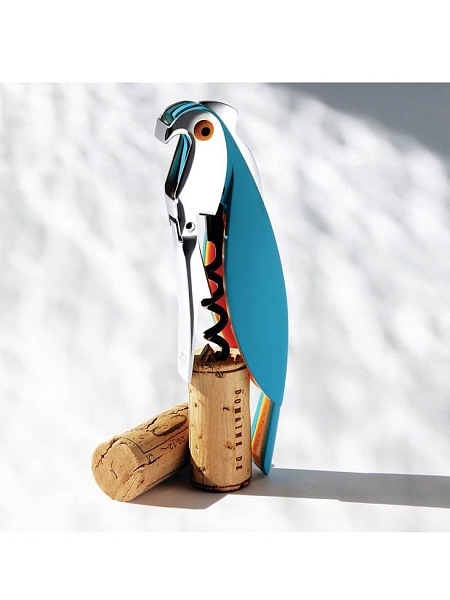 ALESSI Штопор для вина дизайнерский PARROT. В форме попугая, сомелье рычажный складной, AAM32 AZ, голубой