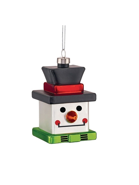 ALESSI Новогоднее Рождественское украшение Palle Quadrate 03 SNOW CUBE, форма Снеговик, дизайнерская елочная игрушка, стекло, 8,5 см, ручная роспись, GJ02 3