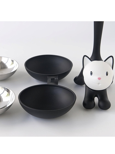 ALESSI Миска для кошки с двумя отделениями TIGRITO, нержавеющая сталь, термопластик, арт. AMMI09 B, черная