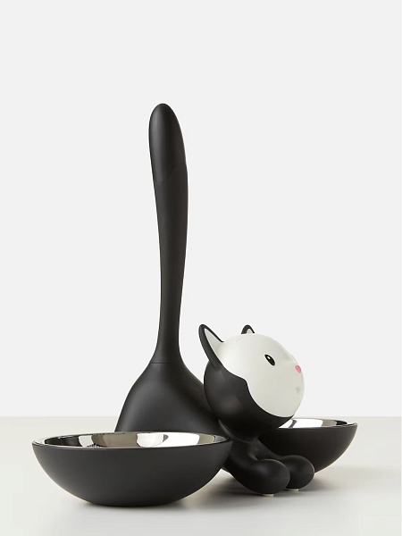 ALESSI Миска для кошки с двумя отделениями TIGRITO, нержавеющая сталь, термопластик, арт. AMMI09 B, черная