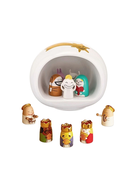 ALESSI Новогоднее Рождественское украшение PRESEPE. Набор фарфоровых фигурок Рождественский вертеп 10+1 шт., ручная роспись, AMGI10SET
