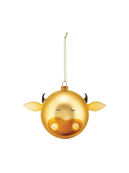 ALESSI Новогоднее Рождественское украшение шар CHRISTMAS BAUBLE BUE, форма Бык, дизайнерская елочная игрушка, стекло, ручная роспись, AMJ13 4