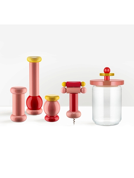 ALESSI Мельница для перца ALESSI, механическая 23 см, деревянная, премиум качество, MP0210 2, розовый-красный-желтый