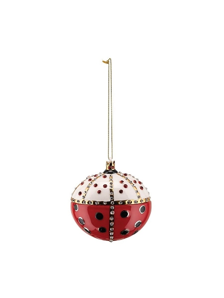 ALESSI Новогоднее Рождественское украшение шар FABERJOR Re Coccinello, форма Королевская божья коровка, дизайнерская елочная игрушка из фарфора, 8см, ручная роспись, премиум качество, MJ16 8