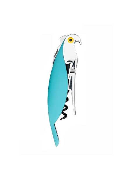 ALESSI Штопор для вина дизайнерский PARROT. В форме попугая, сомелье рычажный складной, AAM32 AZ, голубой