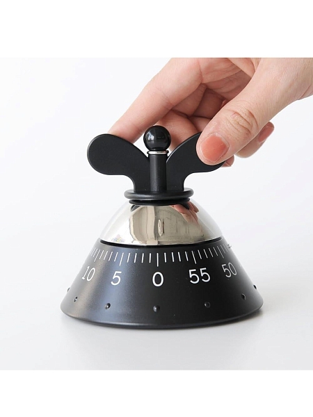 ALESSI Кухонный таймер, механический дизайнерский, нержавеющая сталь и термопласт, A09 B, черный