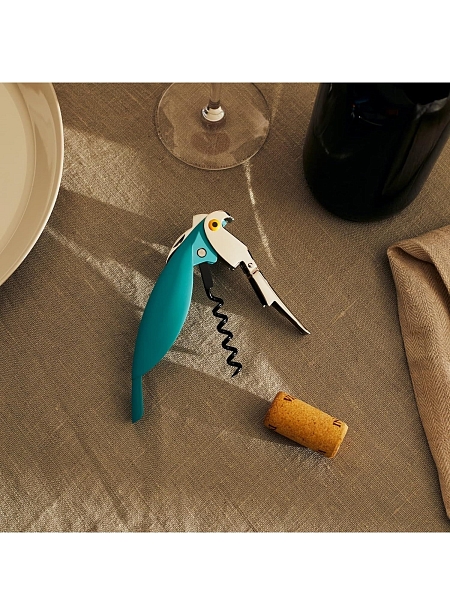 ALESSI Штопор для вина дизайнерский PARROT. В форме попугая, сомелье рычажный складной, AAM32 AZ, голубой