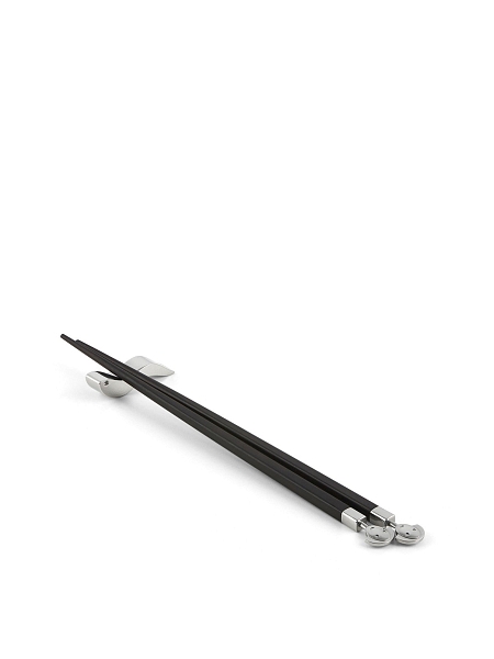 ALESSI Палочки для еды (суши) деревянные ANNA STICK AM44SET1, с подставкой в комплекте в виде рыбы из нержавеющей стали, премиум качество