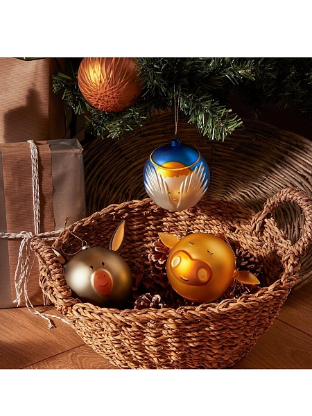ALESSI Новогоднее Рождественское украшение шар CHRISTMAS BAUBLE BUE, форма Бык, дизайнерская елочная игрушка, стекло, ручная роспись, AMJ13 4