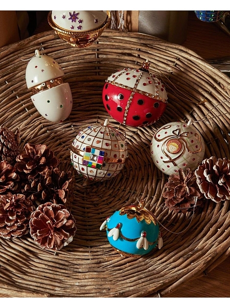 ALESSI Новогоднее Рождественское украшение FABERJOR Piacere, Pulcino il Grande, форма Цыпленок, дизайнерская елочная игрушка из фарфора, ручная роспись, премиум качество, арт. MJ16 1
