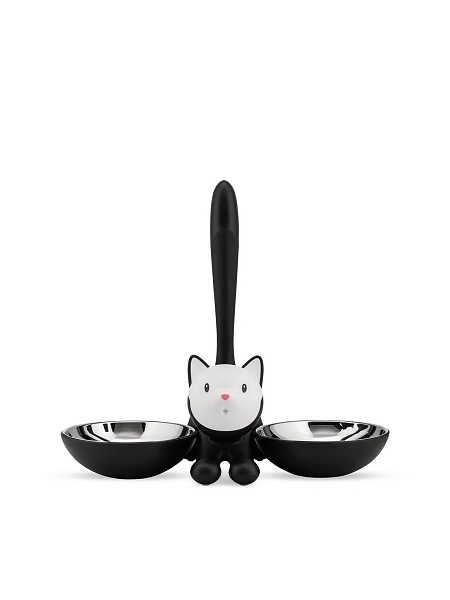 ALESSI Миска для кошки с двумя отделениями TIGRITO, нержавеющая сталь, термопластик, арт. AMMI09 B, черная