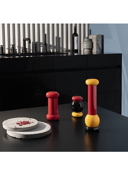 ALESSI Мельница для перца, дерево, премиальное качество, арт. MP0210, черный-желтый-красный