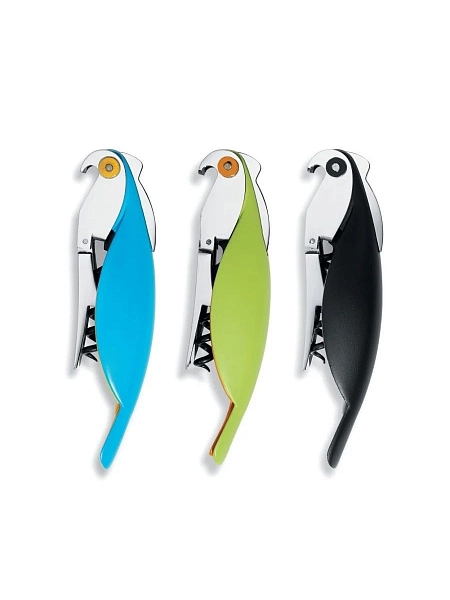 ALESSI Штопор для вина дизайнерский PARROT. В форме попугая, сомелье рычажный складной, AAM32 AZ, голубой