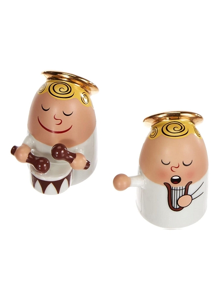 ALESSI Новогоднее Рождественское украшение ANGELS BAND, набор фарфоровых фигурок Ангелы-музыканты 2 шт., ручная роспись, AMGI26SET3