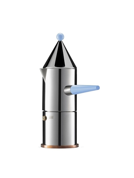 ALESSI Кофеварка для эспрессо гейзерная на 3 чашки. La CONICA manico lungo, 90002 100, голубая ручка