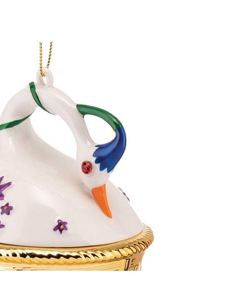 ALESSI Новогоднее Рождественское украшение ALESSI FABERJOR Cigno di Primavera, форма Весенний Лебедь, дизайнерская елочная игрушка из фарфора, 10см, ручная роспись, премиум качество, MJ16 10
