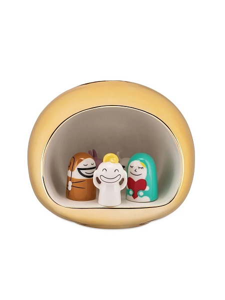 ALESSI Новогоднее Рождественское украшение PRESEPE. Набор фарфоровых фигурок Рождественский вертеп 5+1 шт., ручная роспись, AMGI10 GD