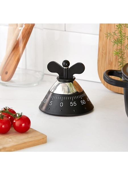 ALESSI Кухонный таймер, механический дизайнерский, нержавеющая сталь и термопласт, A09 B, черный