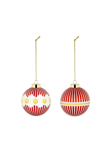 ALESSI Новогоднее Рождественское украшение шар DELIGHT. Дизайнерская елочная игрушка, набор 2 шт., стекло, 6 см, ручная роспись, NZ04SET1